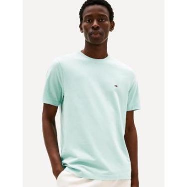 Imagem de Camiseta Tommy Jeans Masculina Regular Jersey C-Neck Flag Azul Claro-Masculino