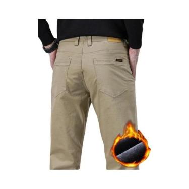 Imagem de Calças Casuais Slim Straight Masculinas 97% Algodão Preto Caqui Cinza 