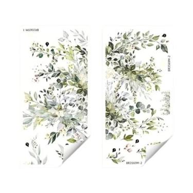 Imagem de Adesivos De Parede Removíveis De Folhas Verdes E Flores Para Decoração