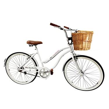 Imagem de Bicicleta Aro 26 passeio sem marchas c/Cesta Vime Branco