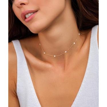 Imagem de Colar de pérolas douradas para mulheres, moderno banhado a ouro 14 k em camadas por satélite, gargantilhas, gargantilhas, joias de ouro, presente de casamento moderno, Standard, Latão, Sem Pedra