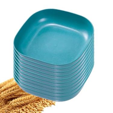 Imagem de YuanQ Pacote com 10 pratos de salada quadrados profundos de 14,5 cm, inquebráveis, leves, laváveis na lava-louças e no micro-ondas, reutilizáveis para lanche ou salada (verde escuro)