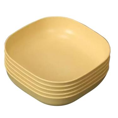 Imagem de YuanQ Pratos quadrados profundos do deserto 14,5 cm, conjunto de 5 pratos reutilizáveis inquebráveis para lanche ou salada, pratos de cozinha, leves, seguros para lava-louças e micro-ondas (amarelo)