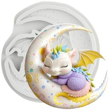 Imagem de MYPRACS Molde de silicone Moon Dragon Fondant para decoração de bolos de açúcar, topo de cupcake, pasta de goma de chocolate, argila de polímero
