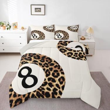 Imagem de Erosebridal Jogo de cama solteiro com estampa de chita, conjunto de edredom infantil Y2K Lucky 8 Ball Funky Leopard Coquete, decoração de quarto moderno, estético, vintage, marrom creme
