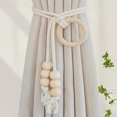 Imagem de 1 par de laços de cortina – Suportes de corda de macramê para cortinas, painéis transparentes e persianas, decoração de casa boho chique, acessórios de janela