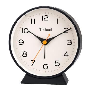 Imagem de Tinload Despertador analógico retrô operado por bateria de 11,4 cm, pequeno relógio de mesa silencioso, iluminado sob demanda, operado por bateria, soneca, para sala de estar, quarto, cabeceira, mesa
