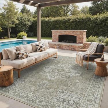 Imagem de GENIMO Tapete para área externa e interna, 20 x 25 cm, impermeável, não cai, fácil de limpar, tapete boho para pátio, sala de estar, varanda, sala de jantar, trailer, deck, quarto, acampamento