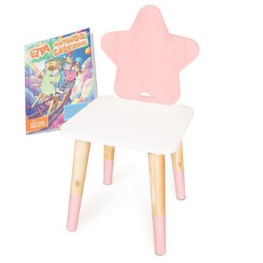 Imagem de Cadeira Infantil de Madeira Estrela Rosa Bebê - Eita Casa Perfeita