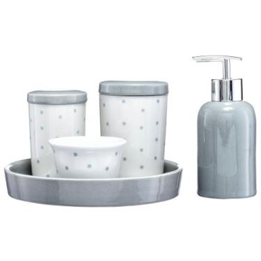 Imagem de Kit Higiene Bebê Porta Algodão Banheiro Quarto 5 Peças Cinza - PGB