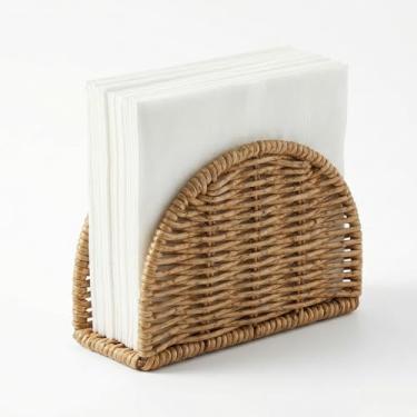 Imagem de YDLGJMCZ Porta-guardanapos vertical de vime, lindo suporte de guardanapo imitação de vime, porta-guardanapos de papel decorativo Boho para mesa de jantar de cozinha, bar, casa de fazenda (cor natural