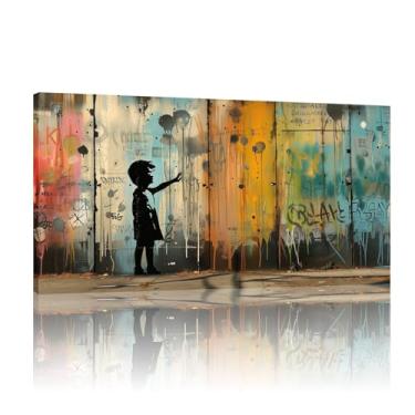 Imagem de Arte de parede em tela engraçada, arte Banksy, impressão de graffiti, tela de rua Banksy Graffiti - Mural de parede de grafite - (50 x 100 cm) sem moldura
