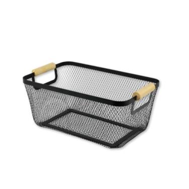 Imagem de Cesto Organizador de Metal Vazado 30x20cm com Alças de Madeira – Resistência, Versatilidade e Estilo Moderno para Qualquer Ambiente