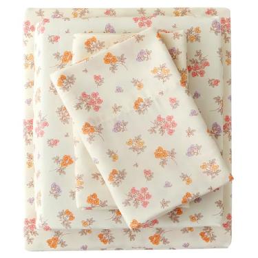 Imagem de Viviland Jogo de lençol King floral, 4 peças, vintage, com estampa de flores e folhas de lavanda – Lençóis de microfibra macios e respiráveis com bolso profundo, lençóis e fronhas antiderrapantes