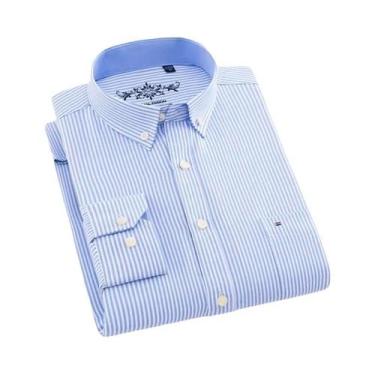 Imagem de Camisa Casual Masculina De Algodão Oxford Listrada De Manga Longa Com 