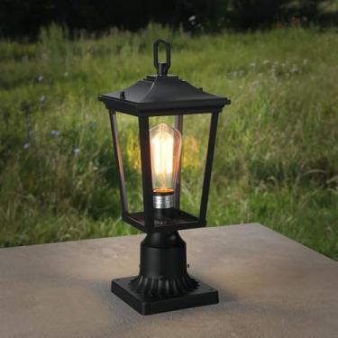 Imagem de LEONLITE Poste de iluminação externa do crepúsculo ao amanhecer de 43 cm, lanterna de poste com base de montagem no cais, lanterna de poste moderna de alumínio, luminária externa de vidro transparente