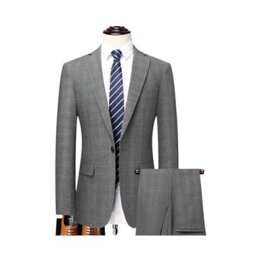 Imagem de Terno Casual De Negócios Masculino Xadrez 2024 Conjunto De Duas Peças 
