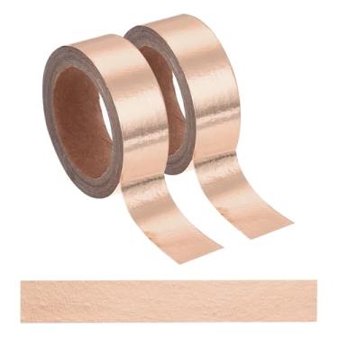 Imagem de 2 fitas Washi de ouro rosa, fitas adesivas autoadesivas de 1,5 cm x 4,9 m, fita dourada decorativa metálica para artesanato faça você mesmo, scrapbook, decoração de férias em casa