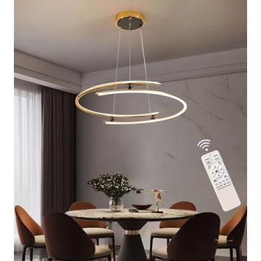 Imagem de Luminária pendente LED moderna, ajustável, para restaurantes, com temperatura de cor regulável de 3000K a 6000K, controle remoto, 48W, ideal para ambientes internos de 5 a 10 m², acabamento