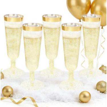Imagem de WDF Taças de champanhe, pacote com 36, plástico dourado - glitter, taças de champanhe descartáveis para festa/casamento/ação de graças, 170 g, livre de BPA
