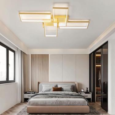 Imagem de Luminária de teto moderna para sala de estar, 48W, quadrada, LED, 3000k-6000k, dimerizável, de embutir, com controle remoto, em acrílico, para quarto, sala de jantar, escritório e cozinha (D