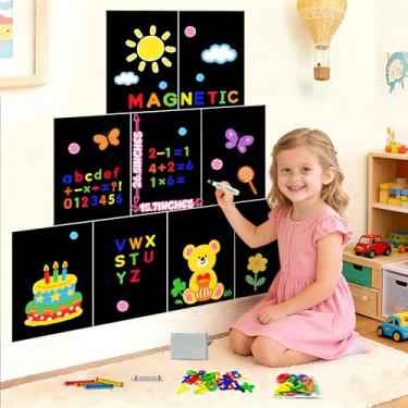 Imagem de 6 peças de decalques magnéticos de parede para crianças quadro negro magnético adesivo de quadro negro com letras magnéticas ABC angrama quebra-cabeça autoadesivo quadro-negro apagável a seco quadro