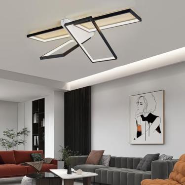 Imagem de Luminária de teto LED moderna de 96W, retangular e dimerizável, com controle remoto, design minimalista para sala de estar, quarto, cozinha e escritório (preta, 85 cm).