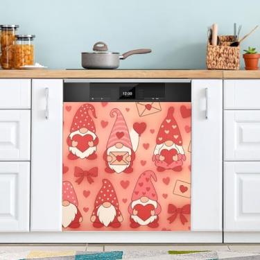 Imagem de ATTX Capa magnética para máquina de lavar louça Gnomos Dia dos Namorados | Adesivo decorativo de eletrodomésticos de 58 x 66 cm para armários domésticos e eletrodomésticos #293