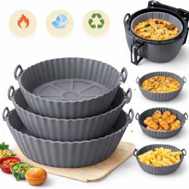 Imagem de Formas de Silicone Reutilizáveis para Air Fryer e Forno Kit com 6 Unidades, Silicone Reciclável Antiaderente, Resistente a Alta Temperatura, Fácil de Lavar e Guardar (Cinza)