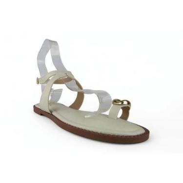 Imagem de Sandalia Littz Rasteira Adornada Tira Com Fivela Off White, Off white,