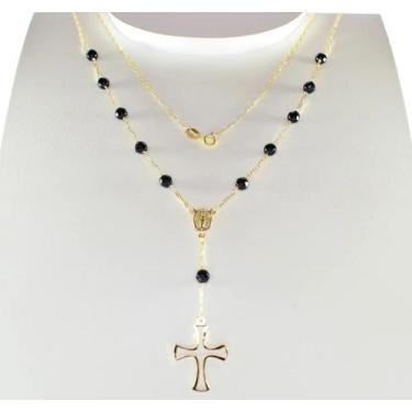 Imagem de Colar Terço Ouro 18k 750 Com Pedras Ônix 4mm 45cm - SofistGold