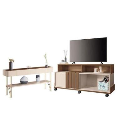 Imagem de Rack Bancada Graci 1.3 Com Aparador Vivant Castanho Off White - Hb Móv