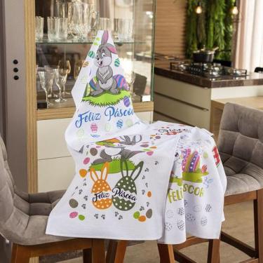 Imagem de Pano De Prato Lomaer Sacaria Pascoa 50cmx70cm Estampado 12Und. Branco