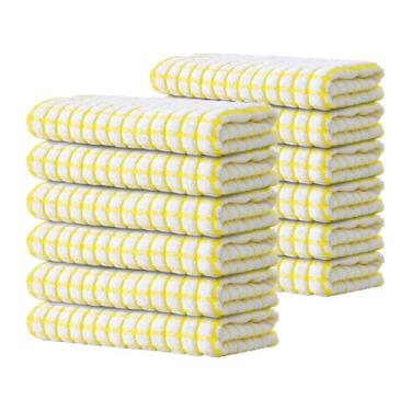 Imagem de Kitinjoy Pacote com 12 toalhas de cozinha felpudas de algodão, 40,6 x 63 cm, toalhas de prato super macias e absorventes, toalhas de mão de secagem rápida para secagem de cozinha, amarelo