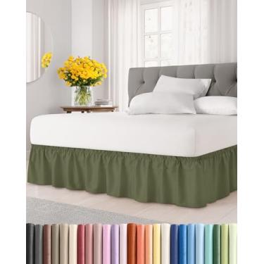 Imagem de Saia para cama com babados e poeira - verde sálvia - para camas de casal com caimento de 35 cm - Alça elástica de ajuste fácil - Saia de cama plissada ajustável com tecido escovado, sem rugas