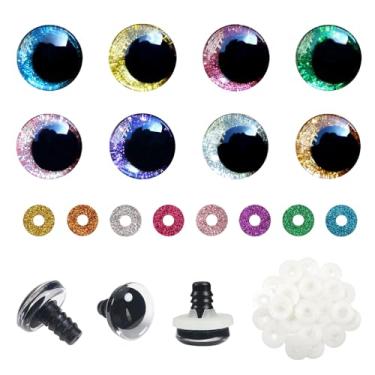Imagem de TOAOB Conjunto de 32 olhos de segurança com glitter para Amigurumis 18 mm Olhos redondos de crochê com arruelas 8 cores olhos de boneca para fazer fantoches de pelúcia DIY