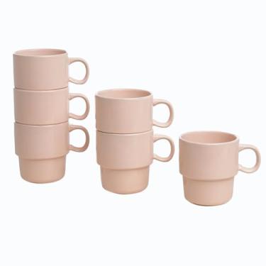 Imagem de wocaxc Conjunto de xícaras de café 170 a 340 g, xícara de cerâmica com alça grande, xícara de café preta fosca, adequada para café, sopa, chá, leite, latte, cacau quente, mulheres, homens, conjunto de