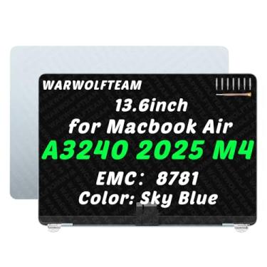 Imagem de WARWOLFTEAM Conjunto completo de substituição de tela LED LCD de 13,6 polegadas compatível com MacBook Air A3240 Retina M4 2025 EMC 8781 MC654 MC6A4 MC6C4 2560 x 1664 (azul celeste)