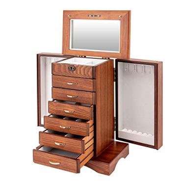 Imagem de Elegante caixa organizadora de joias de madeira de 7 camadas com 2 armários dobráveis para anéis, colares, brincos e pulseiras - elegante armazenamento branco para acessórios femininos (acabamento em
