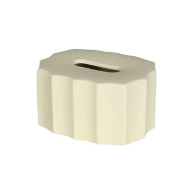 Imagem de Suporte de caixa de lenços caixa de lenços de cerâmica cor sólida textura tridimensional suporte de lenços de mesa para casa capa de caixa de lenços faciais (bege)