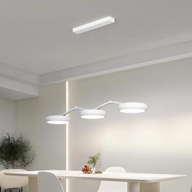 Imagem de Luminária pendente LED redonda para ilha de cozinha, sala de jantar, com intensidade regulável e controle remoto. Ideal para mesa de jantar, cozinha, escritório, bar ou loja. Luminária moder