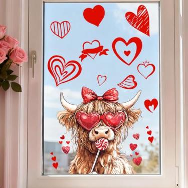 Imagem de Adesivos engraçados de janela de gado Highland com design de coração diferente decalque de janela para decoração de porta de vidro de festa de aniversário de casamento, 1 peça