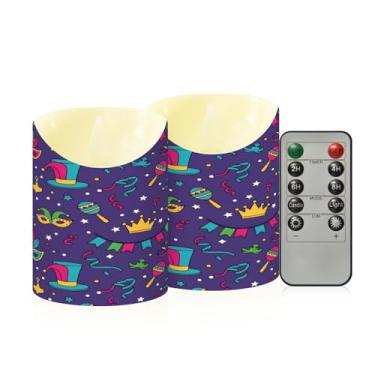 Imagem de Wassud Pacote com 2 balões de festa de carnaval sem chamas com controle remoto, velas realistas cintilantes com temporizador, velas decorativas para Natal, casamento, festa, decoração de casa pequena