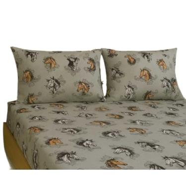 Imagem de Jogo De Cama Estampa Country Cavalo C/Elástico Toda Volta Macio Algodão(Casal)