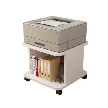 Imagem de Prateleira de impressora de piso duplo para escritório, sob a mesa de escritório, armazenamento de cópia, multifuncional, suporte móvel para impressora (branca)