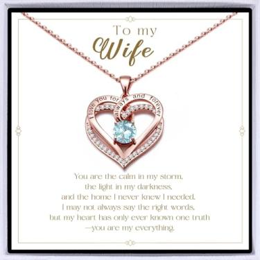 Imagem de Colar de coração banhado a ouro rosa "I Love You" para mulheres, colar de amor eterno, pingente de pedra do mês de nascimento para aniversário dela, aniversário, dia dos namorados, presente de Natal