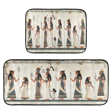 Imagem de xigua Conjunto de 2 peças de tapetes e tapetes de cozinha egípcios antigos para mulheres, absorventes e macios para chão, tapete de cozinha, antiderrapante, conjunto de capachos, 50 x 120 cm + 50 x 70