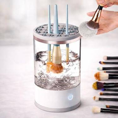 Imagem de Limpador de Pincel de Maquiagem Eletrico USB 3 em 1 Lava Seca e Armazena Maquina Lavadora de Pincéis e Esponjas Automático Portátil Porta Pincéis