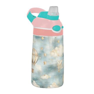 Imagem de xigua Balões de ar quente Tritan Garrafa de água com bico de silicone, 480 ml à prova de vazamento portátil para bebidas esportivas com botão bloqueável e alça larga