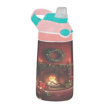 Imagem de xigua Garrafa de água Tritan para lareira de Natal com bico de silicone, 480 ml, portátil, à prova de vazamento, utensílios esportivos com botão bloqueável e alça larga